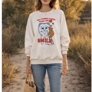 Vintage 1987 Changes Smile Tooth Teddy Bear Sweatshirt White Medium Made in USA